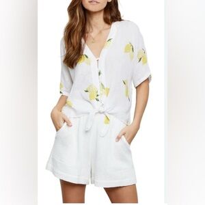 Rails Thea Lemon Print Tie-hem Top In Citronnade | NWT